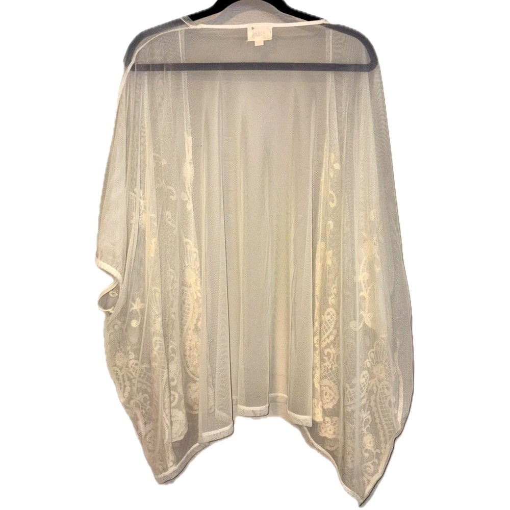 LA Hearts Lace Sheer Off White Kimono with Embroidered Details - Picture 2 of 4
